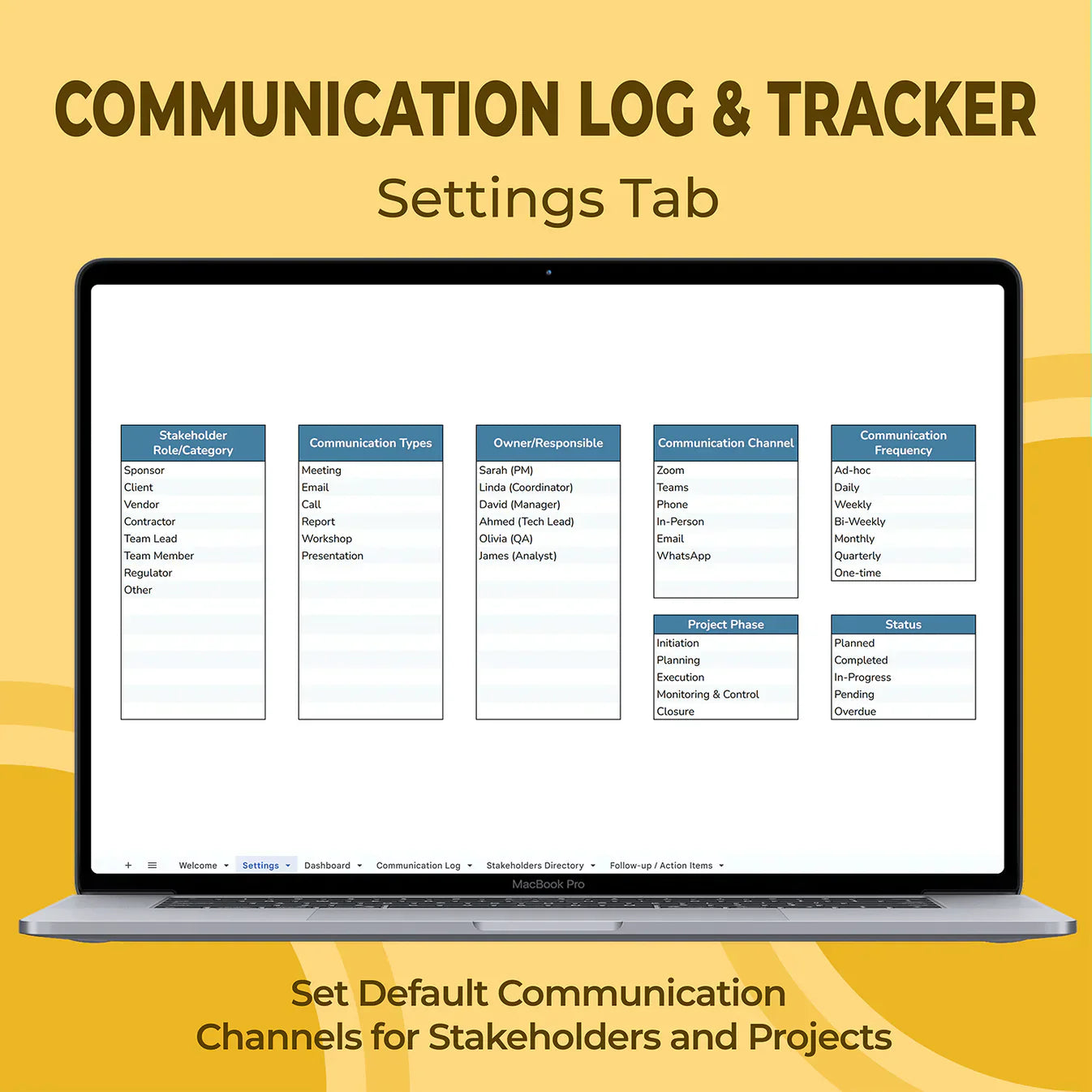 Communication Log & Stakeholder Tracker — Excel & Sheets