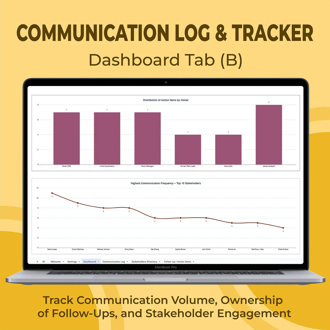 Communication Log & Stakeholder Tracker — Excel & Sheets