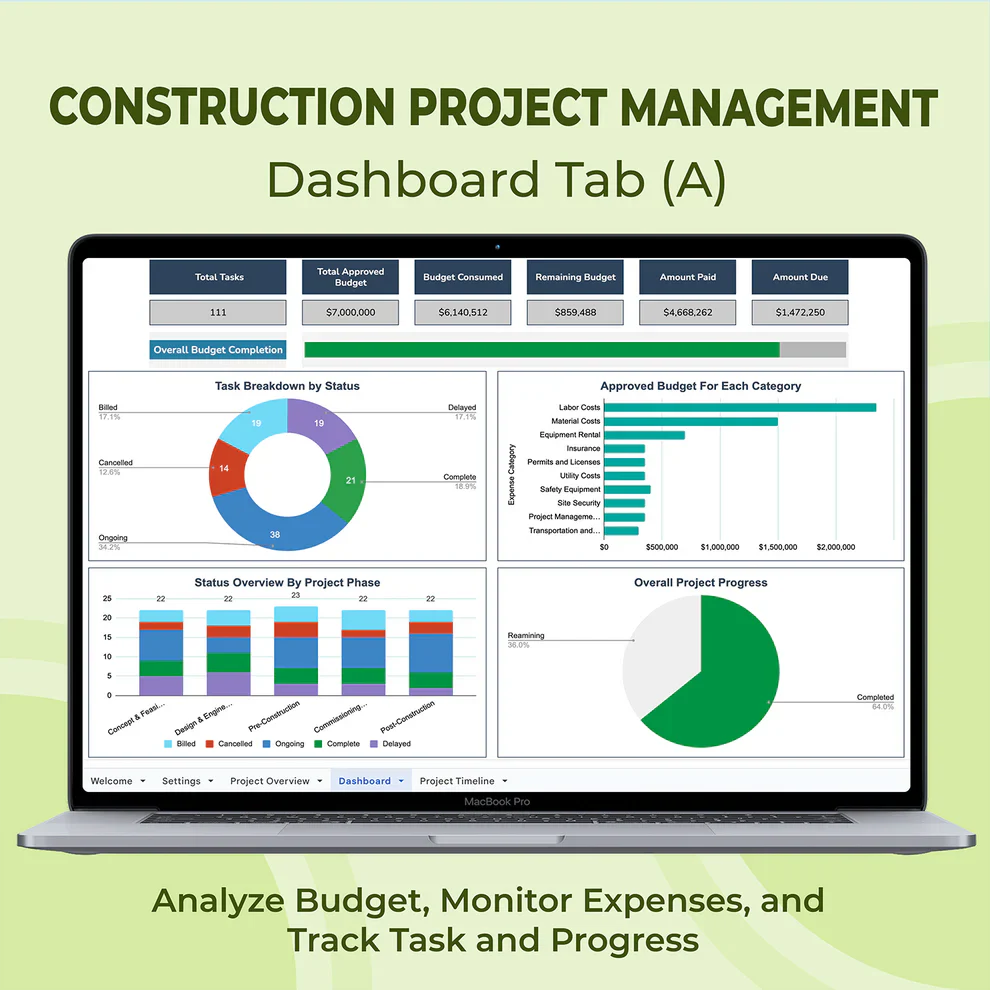 Construction Project Management Template — Excel & Sheets