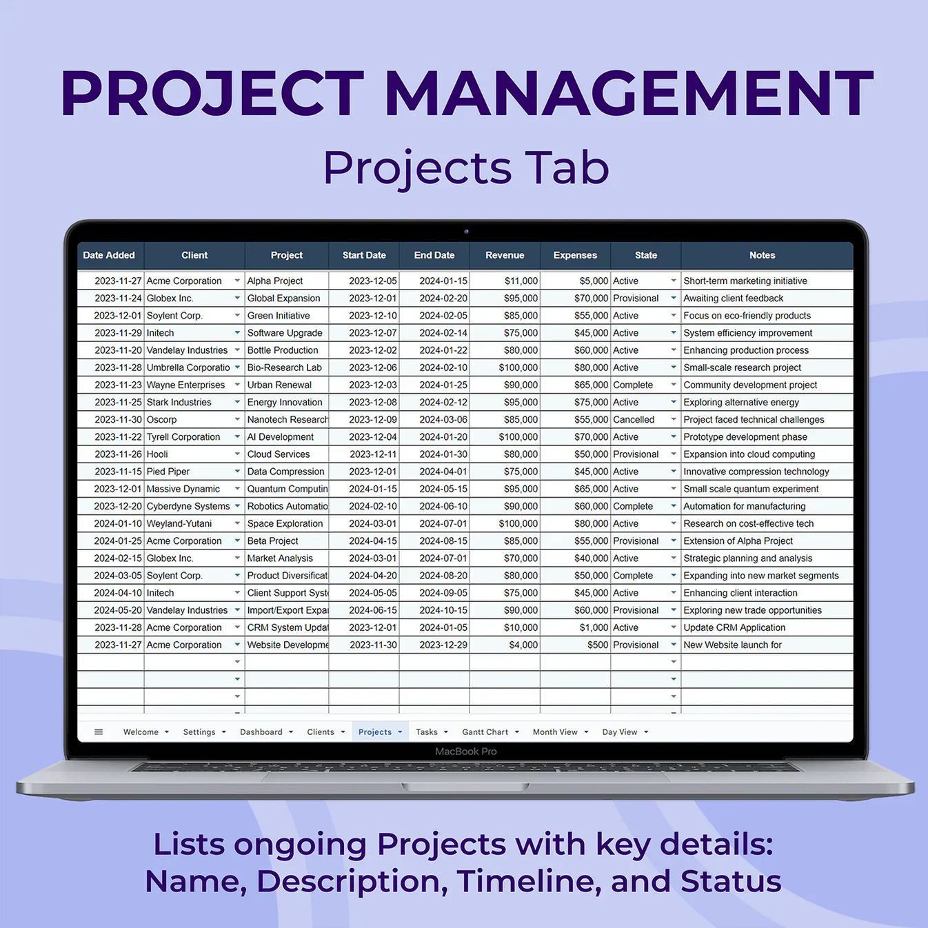 Project Management Spreadsheet — Excel & Google Sheets Tool